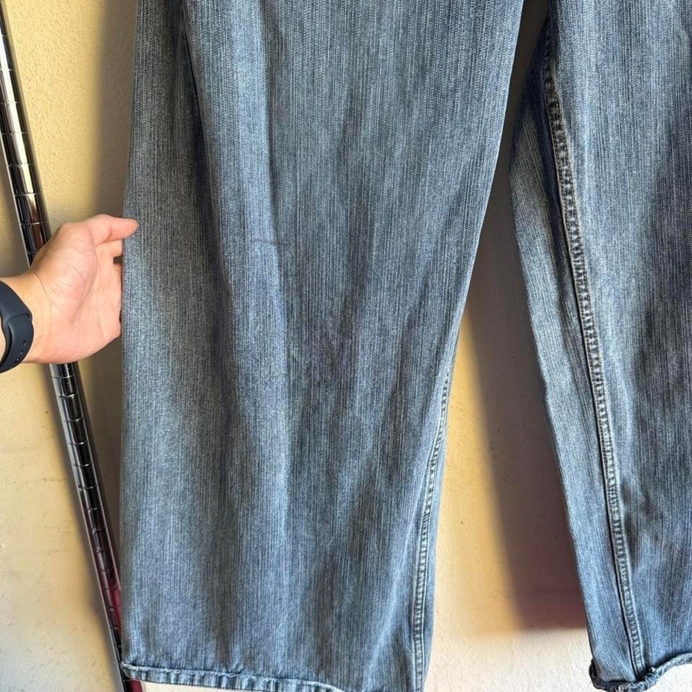 Blue Medium wash Balenciaga Jnco Style wideleg baggy denim jeans red logo - Picture 7 of 8